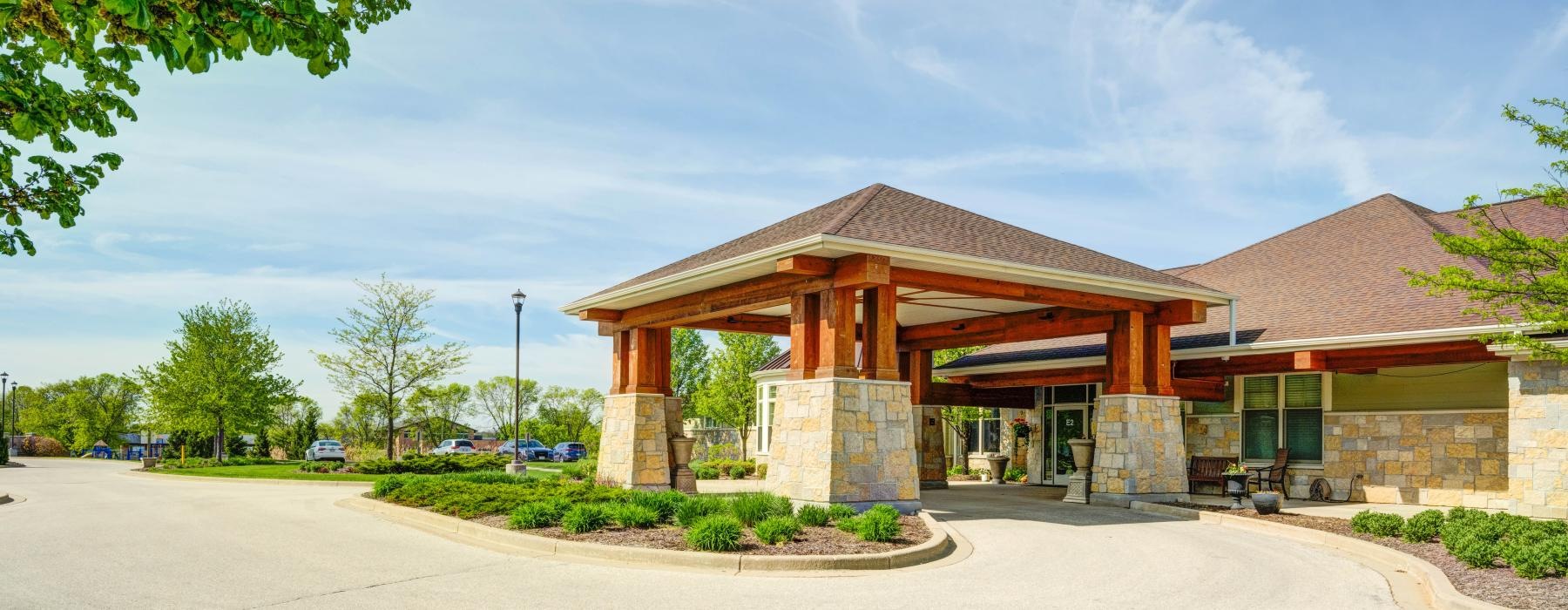 a building with a parking lot