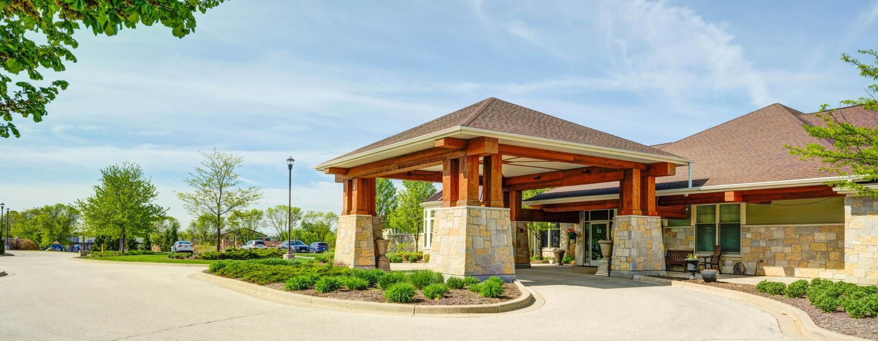 a building with a parking lot